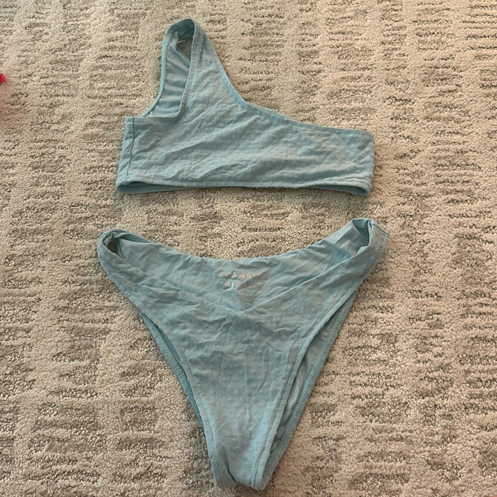 Blue Two Piece Frankie’s Bikini Small Top/Medium Bottom